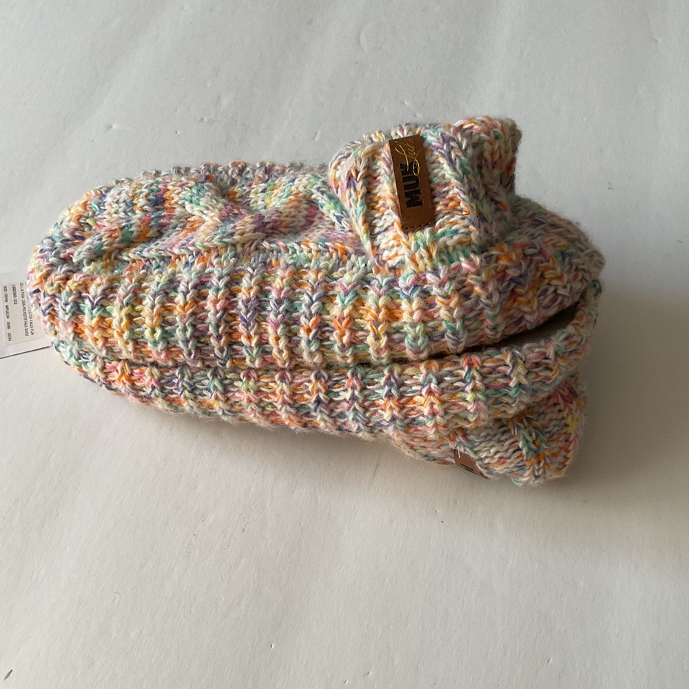 MUK LUKS LUXE COLLECTION CUFFED SLIPPER SOCKS IVORY PINK OS NWT